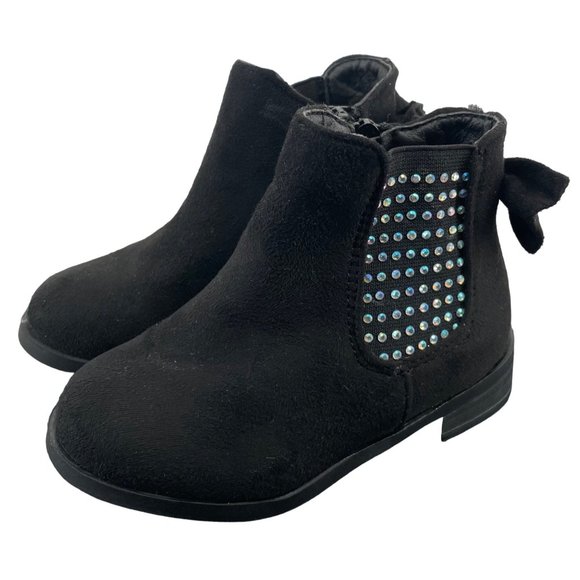 CRB Girl Girl's Size 6 Black Suede Booties W/ Multi-Colored Rhinestones - Picture 1 of 7